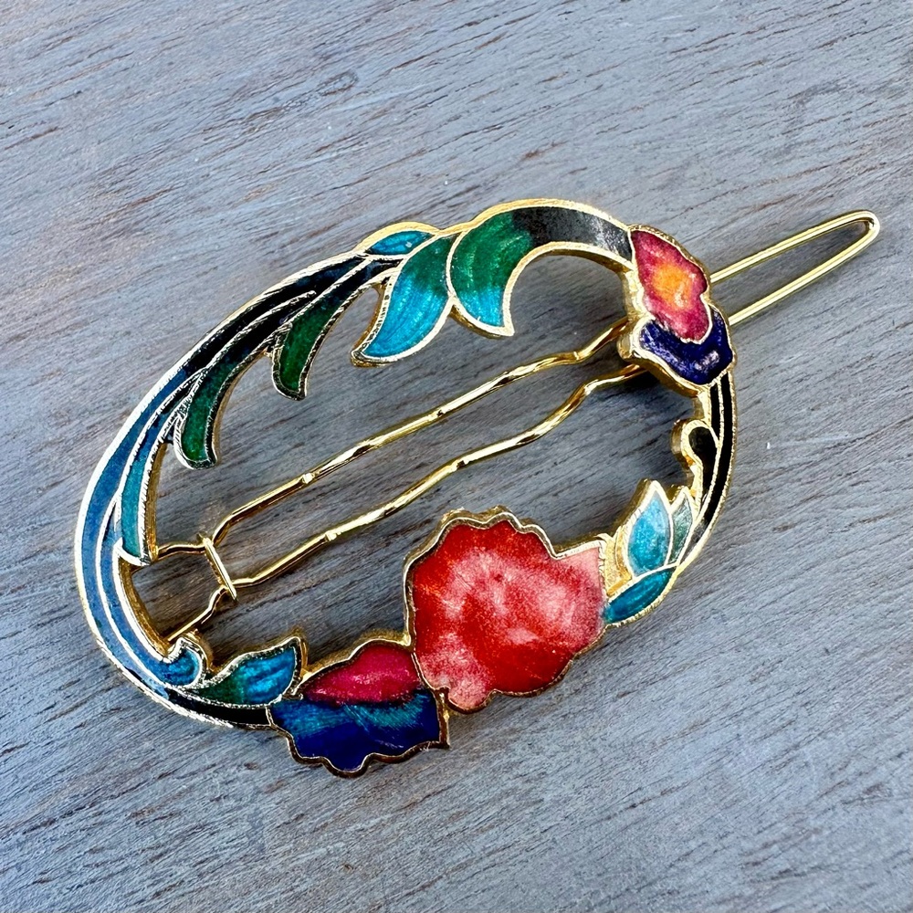 💥3/$10💥 Vintage Cloisonné Enamel Hair Clip - Picture 4 of 7
